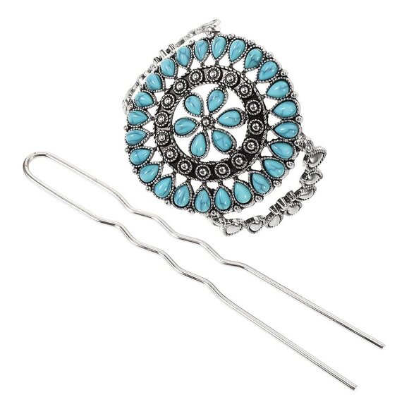 Turquoise Vintage Hair Fork Hairpin Chinese Style Hair Accessory for Women main image 7